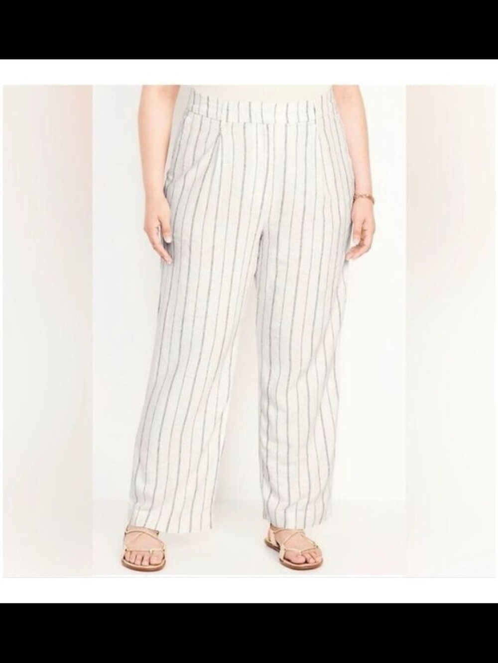 Old Navy Cream Wide-Leg Linen-Blend Pants with Black Pinstripes Size XXL TALL